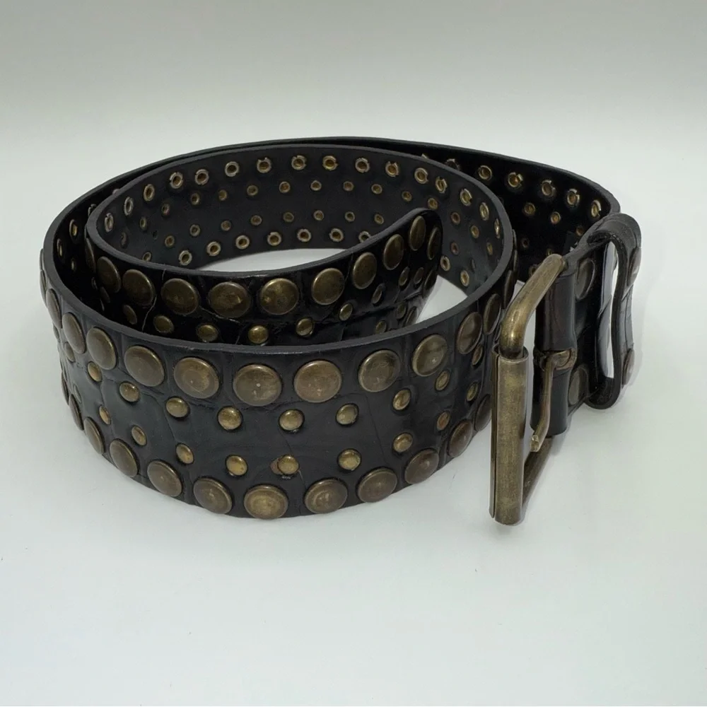 NANNI Brown Studded Leather Belt Made in Italy Sz 84/34. 39” - Picture 4 of 13